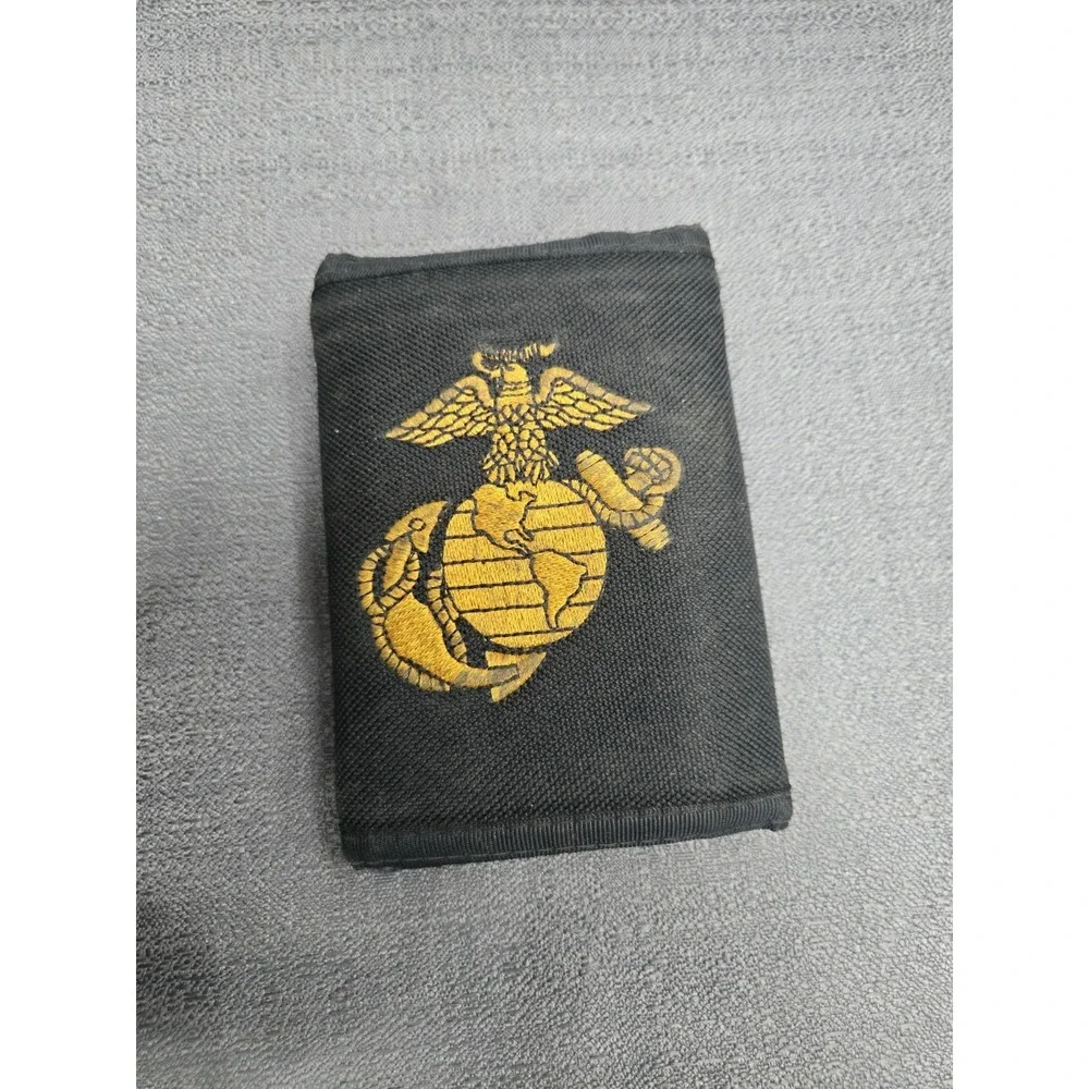 USMC United States Marine Corps Black Trifold Wallet‎ EGA Eagle Globe Anchor...